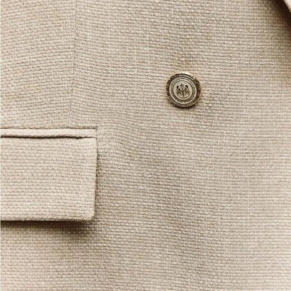 New Zara Double Breasted Lapel Collar Long Taupe Brown Blazer 8370/728/704 Large - Picture 5 of 10